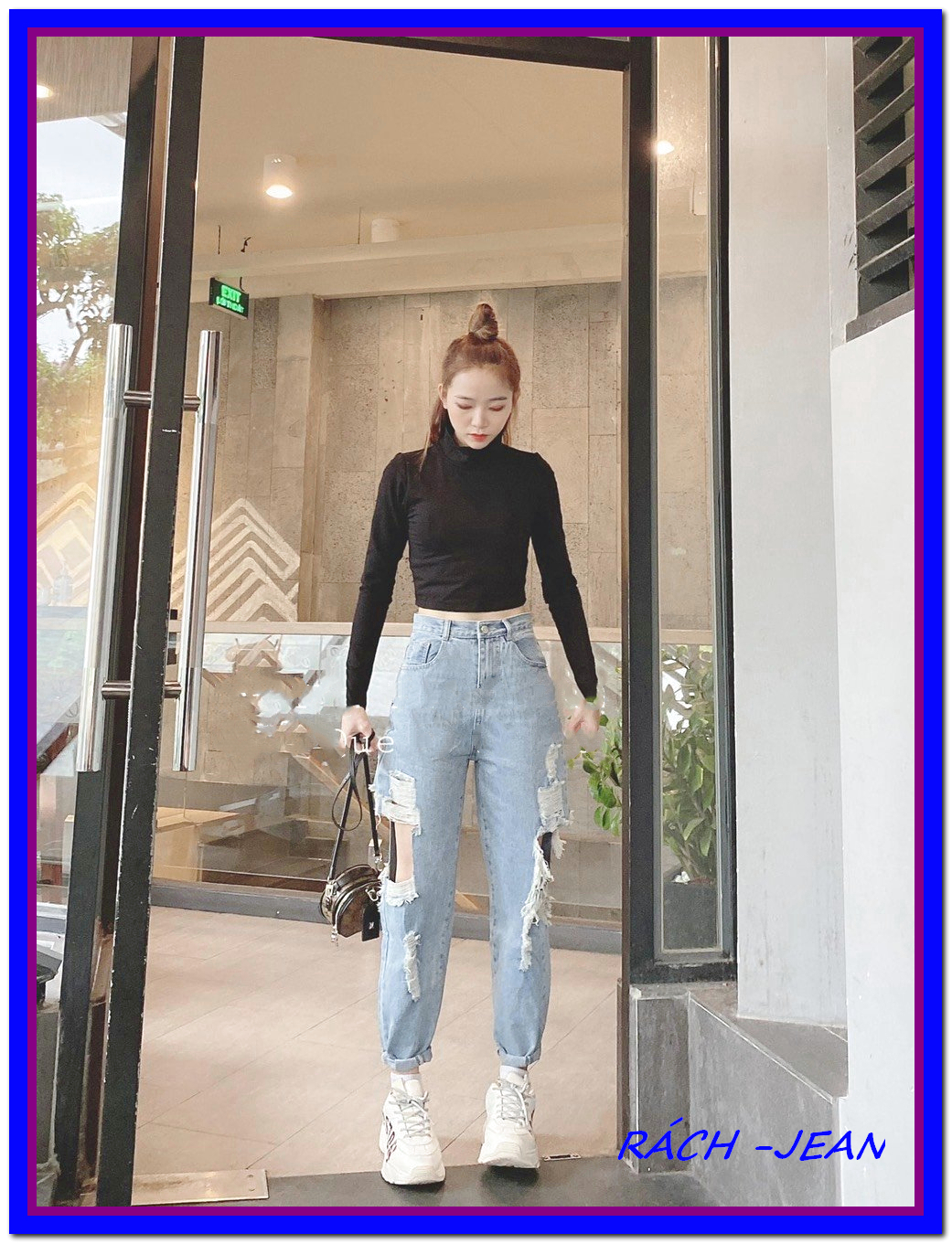 Quần jean nữ BAGGY RÁCH KIỂU HỞ ĐÙI xanh nhạt xịn xò , quần bò 9 tấc nữ chất jean vải đứng R40