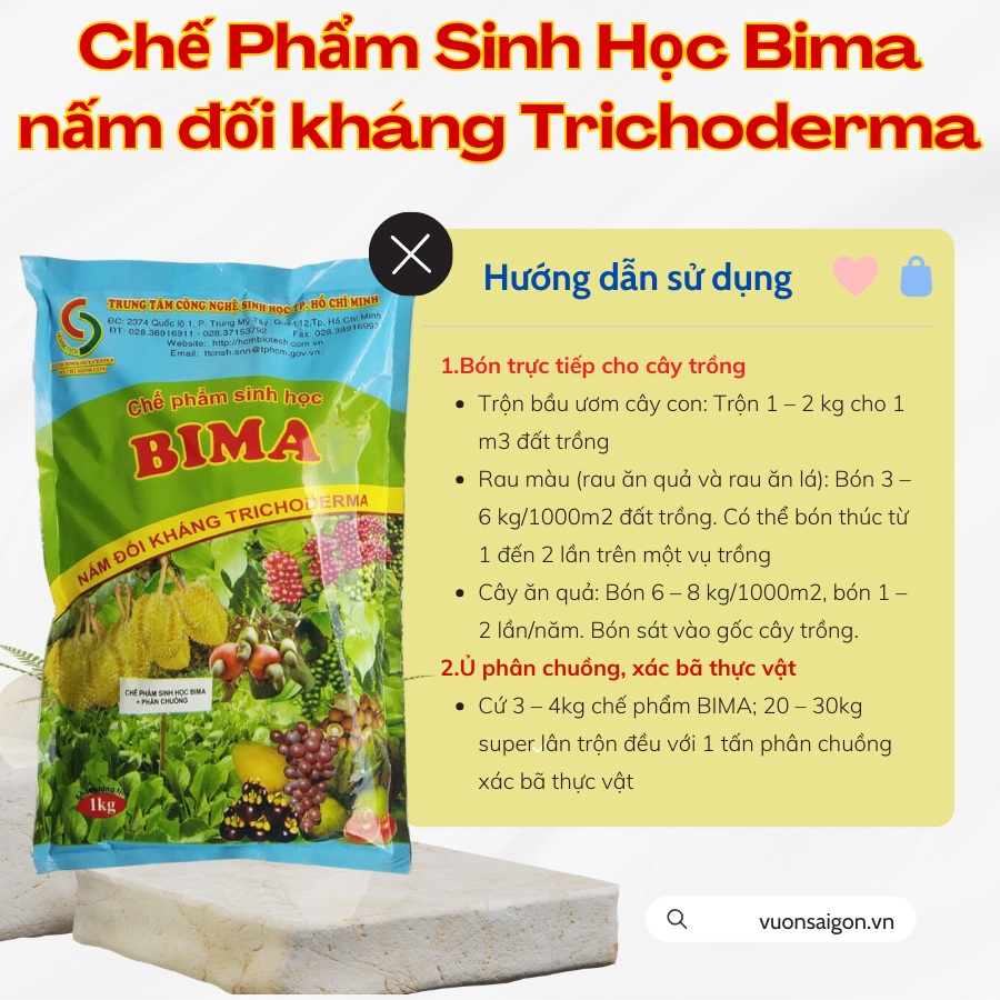 Chế Phẩm Sinh Học Trichoderma – Bima (1kg)  nấm đối kháng, ủ rác hữu cơ, xử lý đất (Vườn Sài Gòn - Vuon Sai Gon)