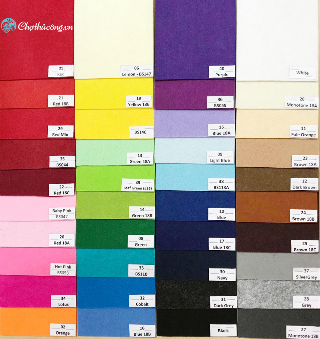 Combo Hard felt 37 colors 30x30cm for handmade