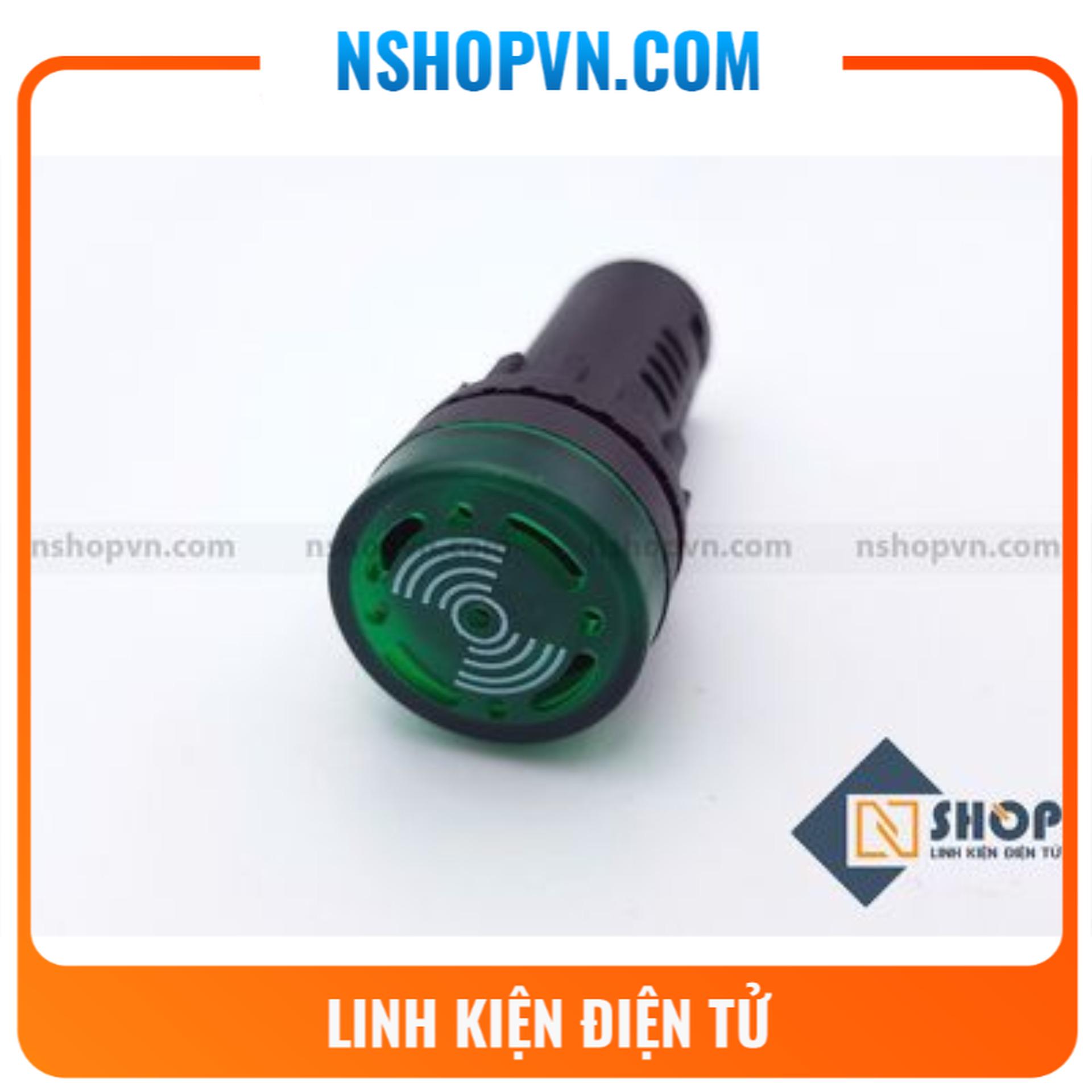 Đèn báo có còi AD16-22SM màu xanh lá 24V