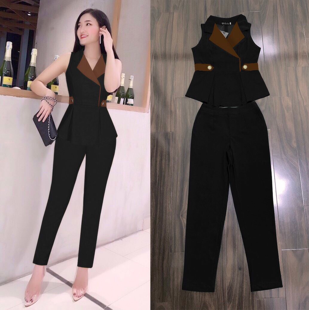 [HCM]Set nguyên bộ áo vest sát nách quần dài xinh xắn TJ1100