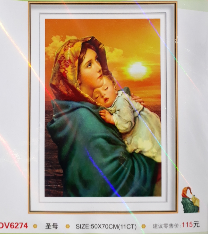 Tranh Thêu Chữ Thập 3D Đức Mẹ Bồng Chúa DV6274 (KHÁCH TỰ THÊU) KT:50X70CM