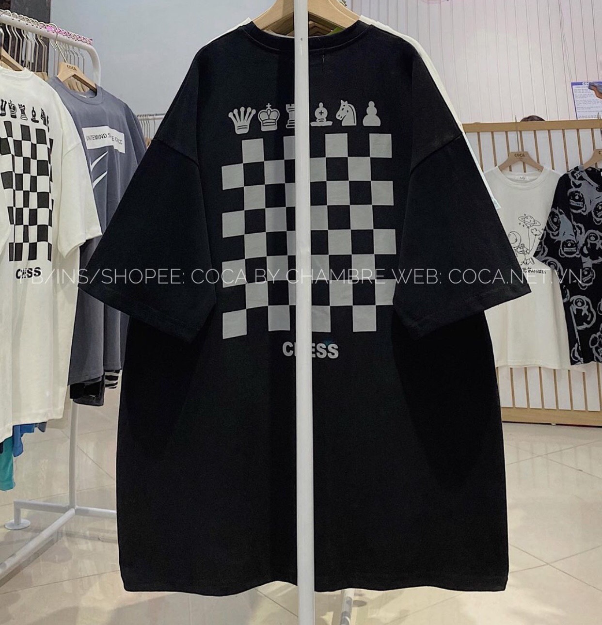 Áo thun tay lỡ form rộng bàn cờ unisex