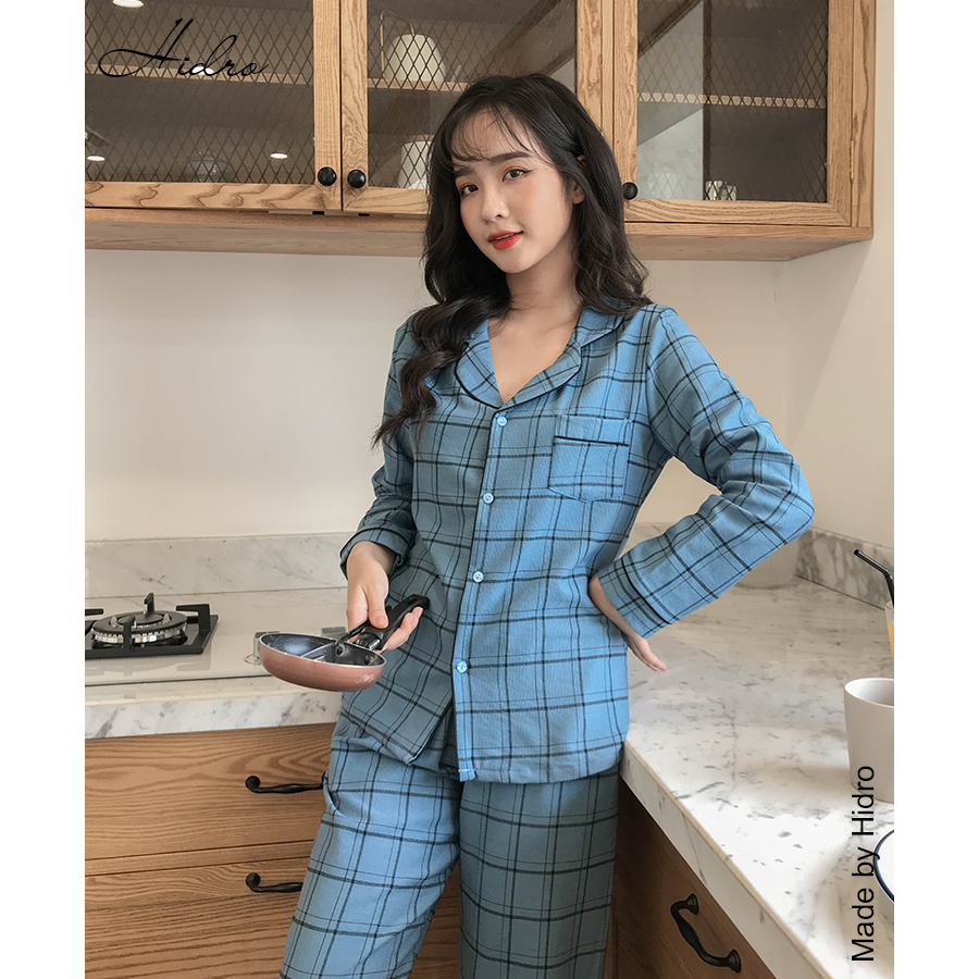 HIDRO Bộ pijama nhung kẻ caro NT002