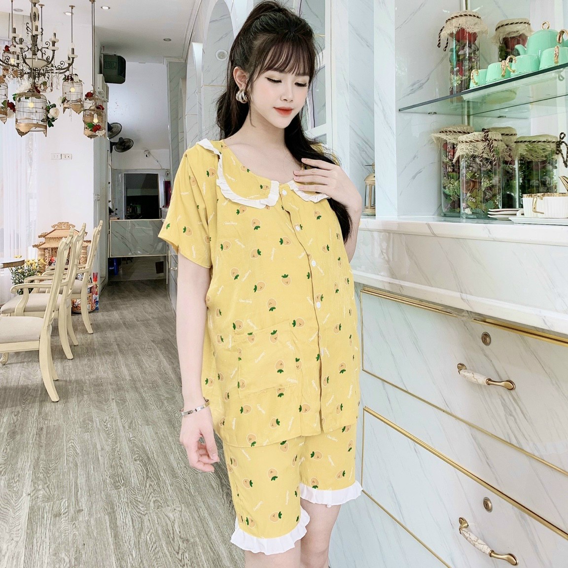 Bộ đồ bầu lửng chất đẹp cho mẹ bầu mặc nhà mùa hè