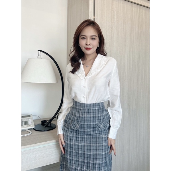 Áo Cổ Sơ Mi Tay Phồng Dài - Trắng [A026 - Senbe Clothing]