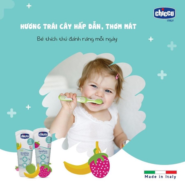 Kem đánh răng cho bé nuốt được CHICCO 6m+, kem đánh răng trẻ em 50ml