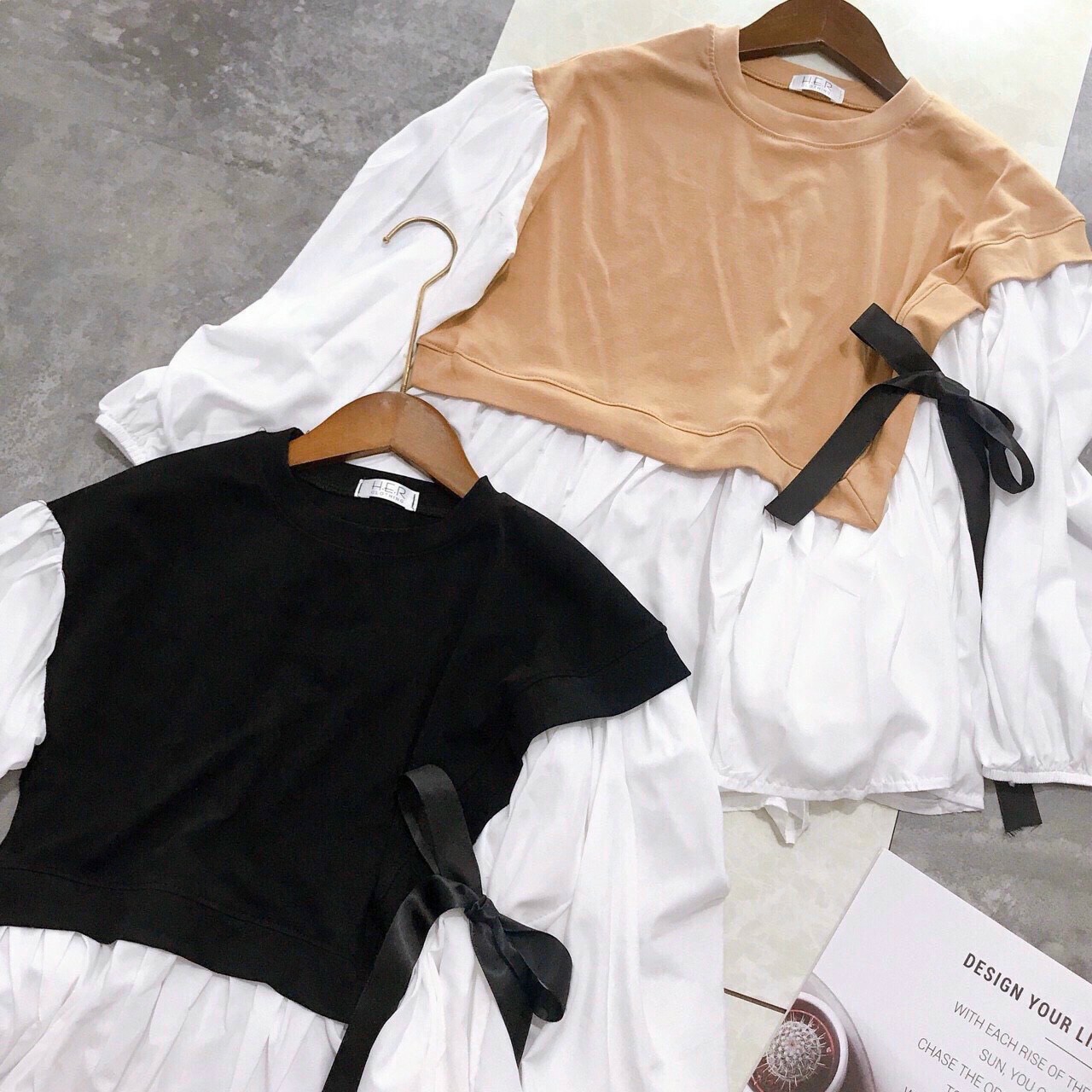 RẺ VÔ ĐỊCH PHỐI ĐỒ SIÊU CUTE- ÁO KIỂU NỮ BABYDOLL CỘT NƠ EO PHỐI MÀU MC