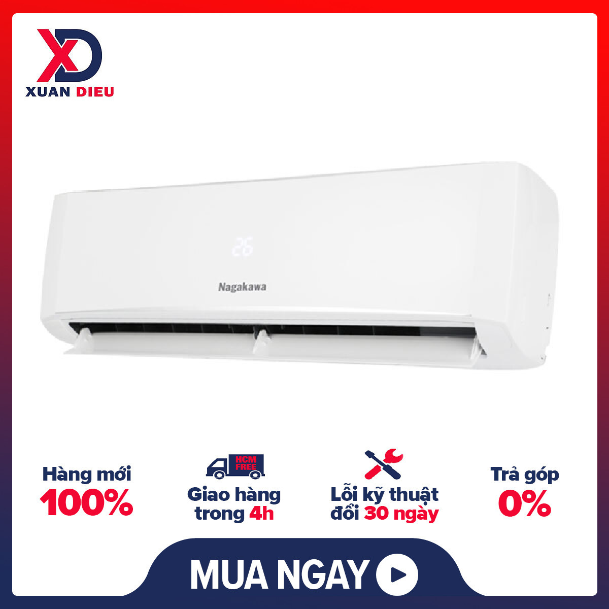 Điều hòa Nagakawa 1 chiều 9000 BTU/H NS-C09R2H06 Màn hình hiển thị ẩn, sang trọng hiện đại ,Cánh tản nhiệt Golden Fin kháng khuẩn, siêu bền ,Chế độ…