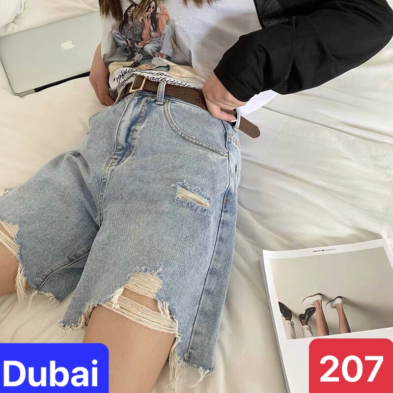 QUẦN SHORT SỌT JEAN LỬNG KIỂU NGỐ NỮ VIP CHẤT BÒ XANH CẠP RÁCH HÀN QUỐC LƯNG CAO NÂNG MÔNG DB-207 - DUBAI FASHION