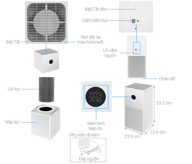 Máy lọc không khí Xiaomi Smart Air Purifier 4 Lite EU BHR5274GL - Hàng chính hãng Digiworld