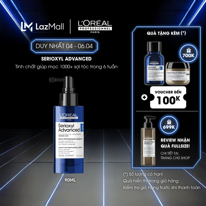 Tinh chất xịt tăng mật độ tóc - làm dày tóc chuyên nghiệp Serioxyl Advanced 90ml - Dành cho tóc thưa, mảnh