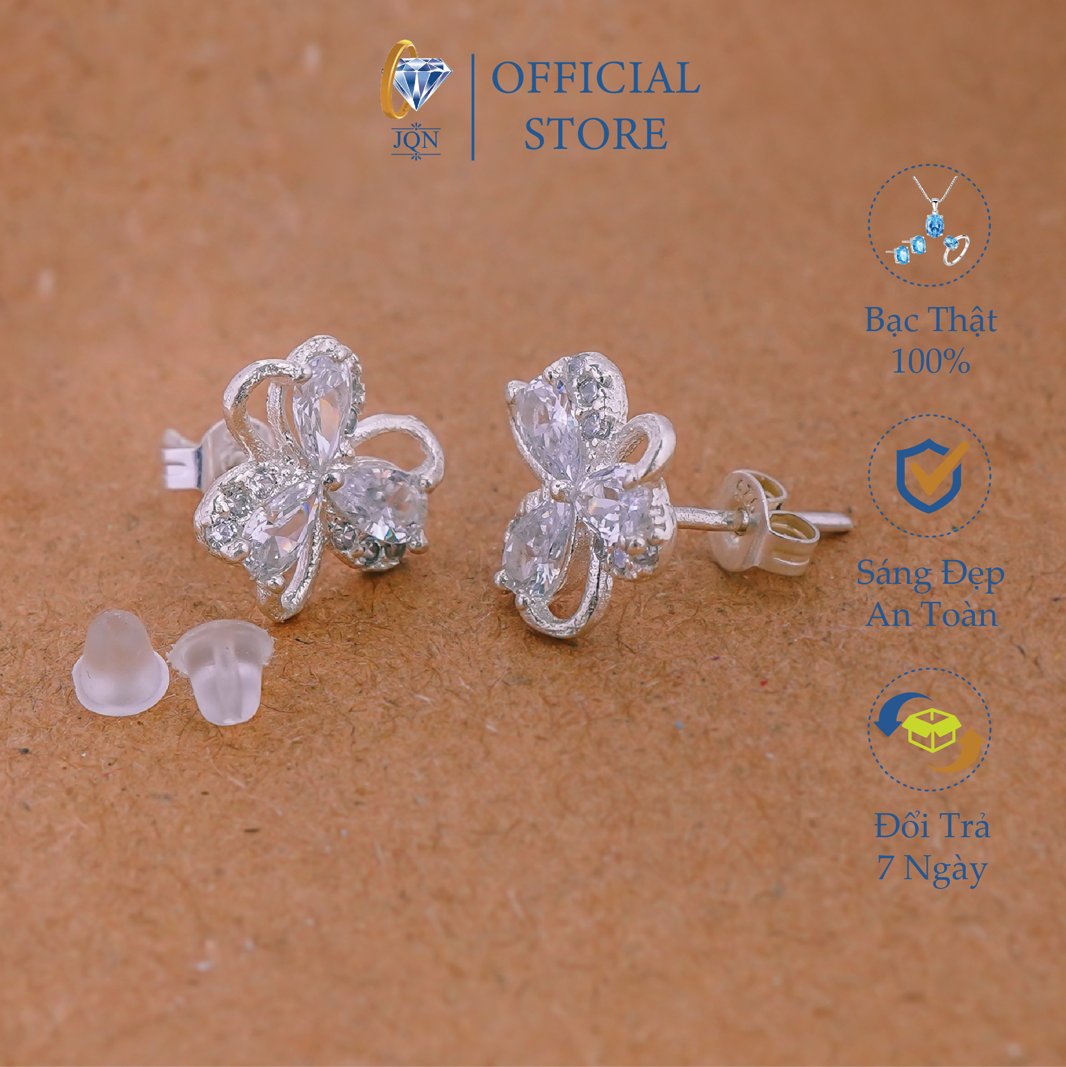 Bông Tai Nữ Cỏ 3 Lá May Mắn JQN Khuyên Nụ Bạc Ta Sáng Đẹp Thời Trang