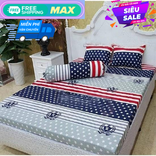 Bộ Ga Kèm - 2 áo gối - Đủ size (Tặng Kèm Áo Gối Ôm) Mẫu Cờ Mĩ