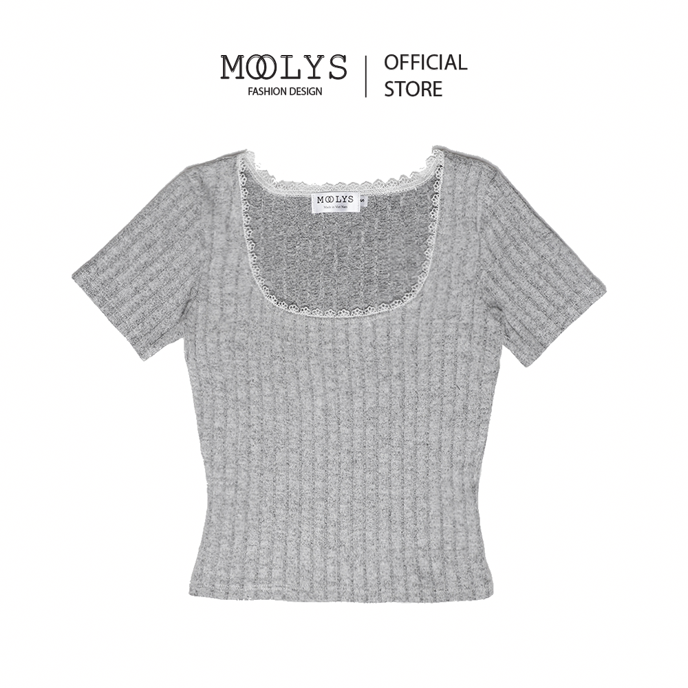 Áo croptop lửng cổ vuông phối ren dễ thương MC019