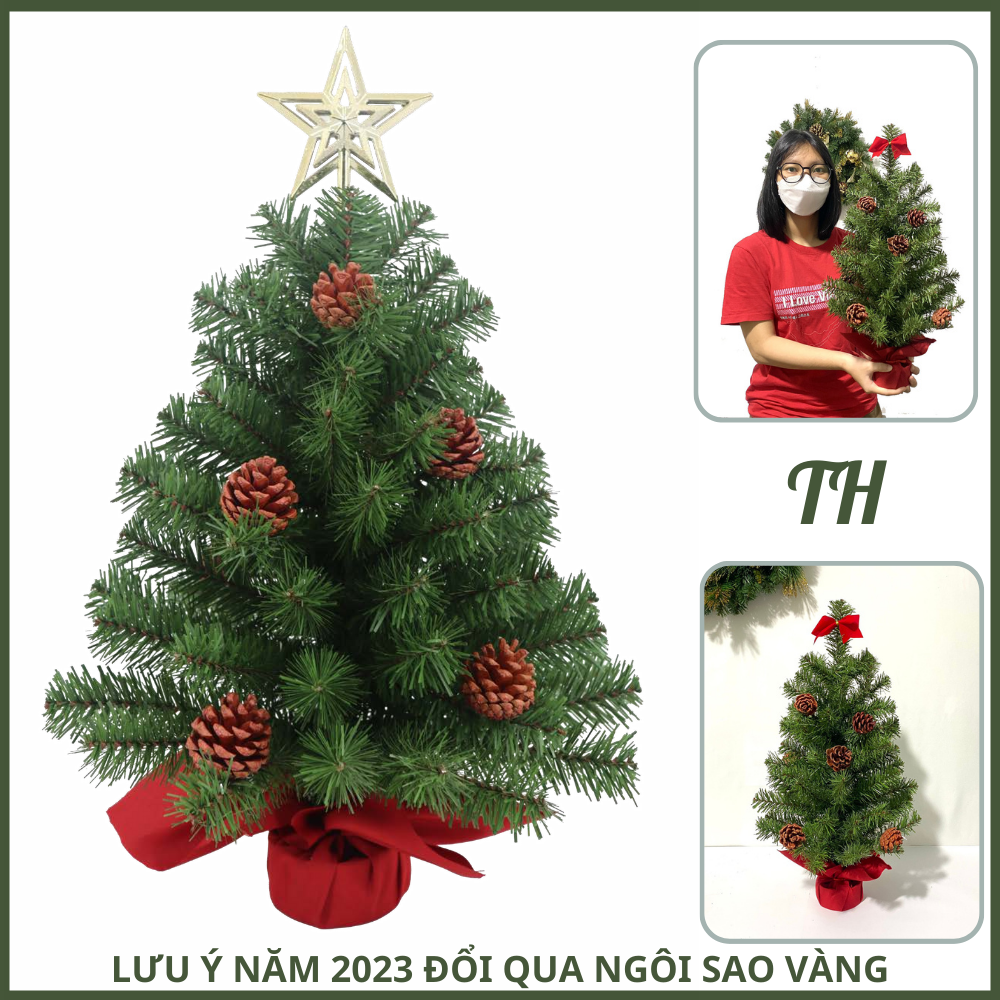 Cây thông noel mini để bàn màu xanh gắn trái thông 40cm, 60cm, cây thông noel để bàn trang trí giáng sinh