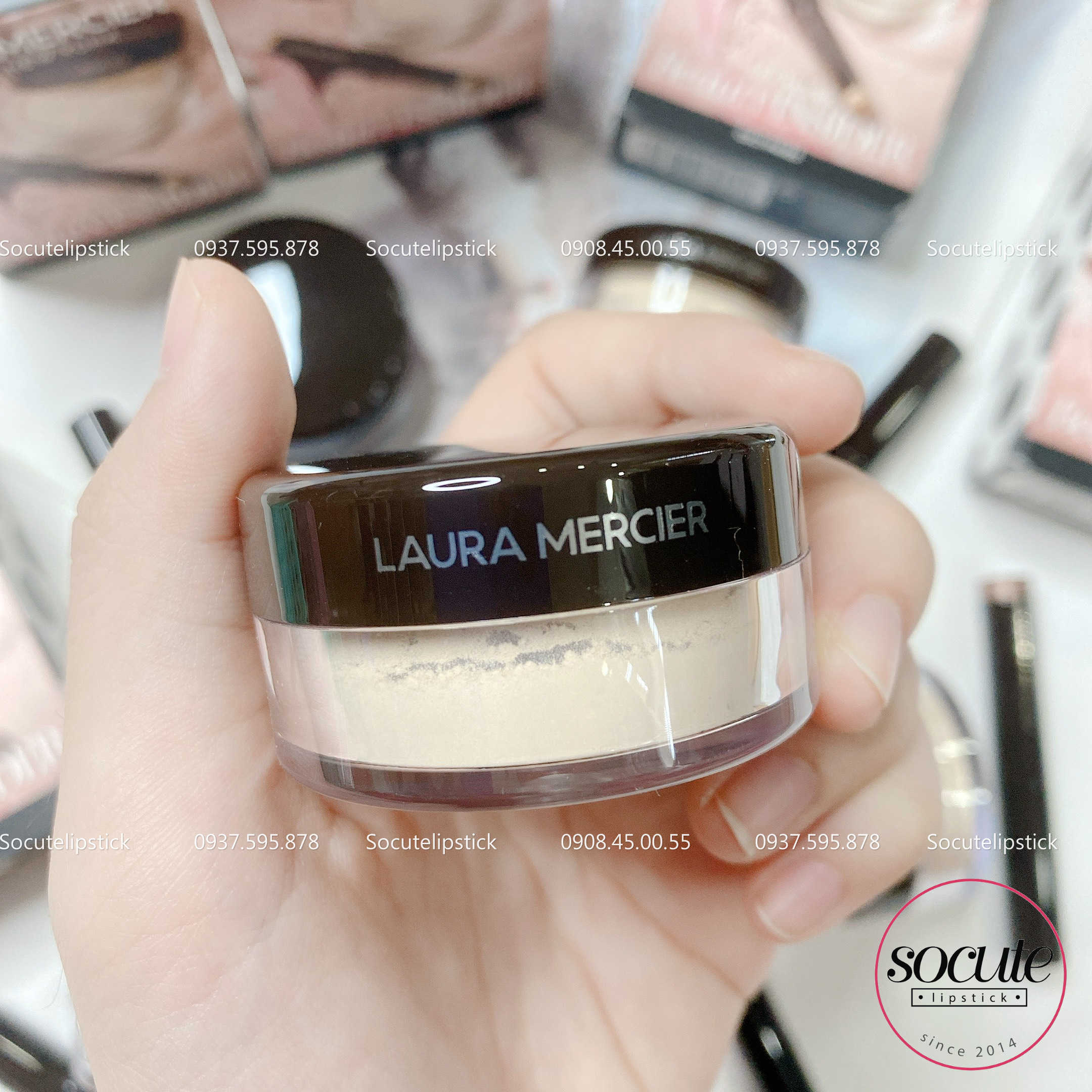 Set makeup Laura Mercier minisize (Phấn phủ + Phấn Mắt Strapless