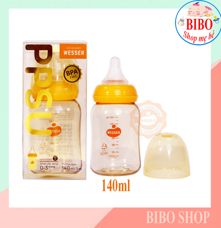 Bình Sữa Cho Bé Sơ Sinh Cổ Hẹp Cao Cấp 140ml _Wesser PPSU