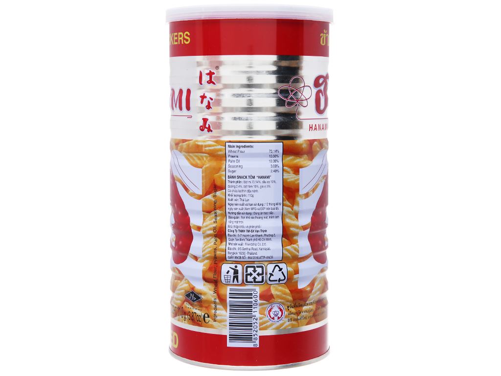 Snack tôm Thái Hanami lon 110g