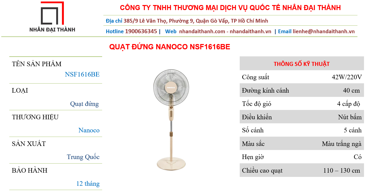[HCM]Quạt đứng Nanoco NSF1616