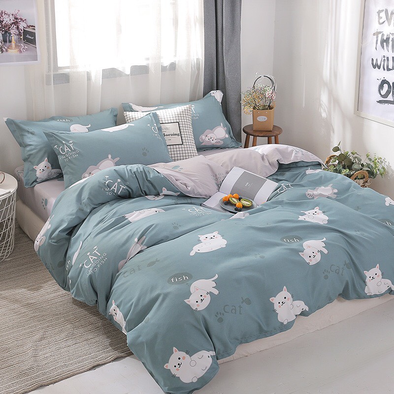 Bộ Chăn Ga Gối Cotton Poly - Mèo CAT ( 1 Drap + 2 Vỏ Gối Nằm + 1 Vỏ Chăn ) Tiệm Nhà Cá