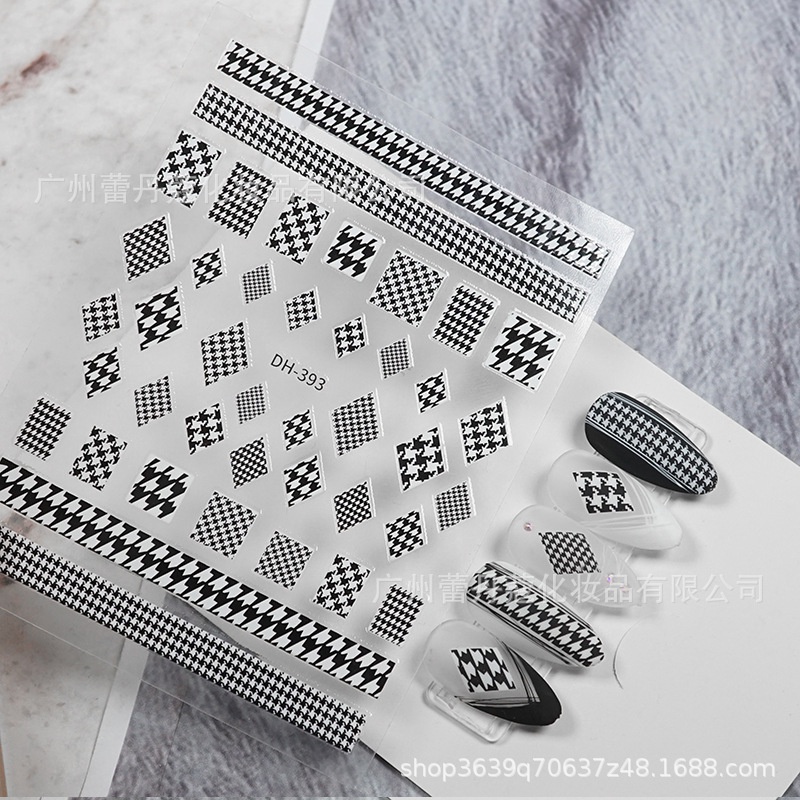 Sticker 3D Sọc Caro Nanh Sói | Hình Dán Móng Tay