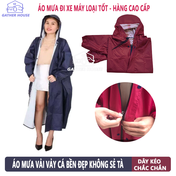 Áo mưa dây kéo không sẻ tà vải dù tổ ong - áo mưa đi xe máy cao cấp - loại tốt - siêu bền