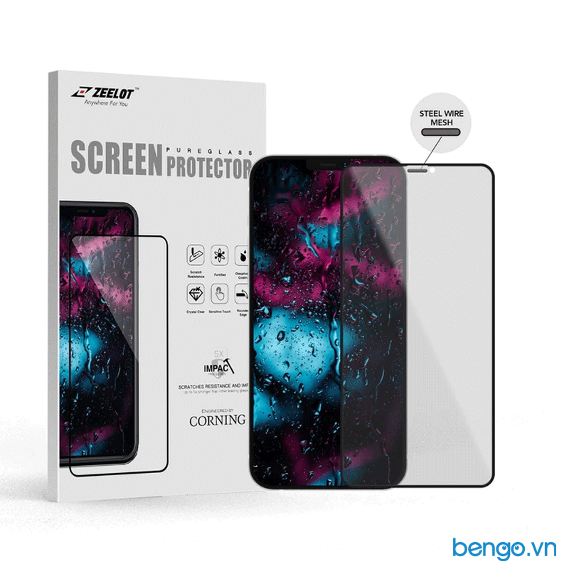 Dán cường lực iPhone 12 Pro Max/iPhone 12 Pro/iPhone 12/iPhone 12 Mini Zeelot PureGlass Full chống bụi loa thoại/chống nhìn trộm