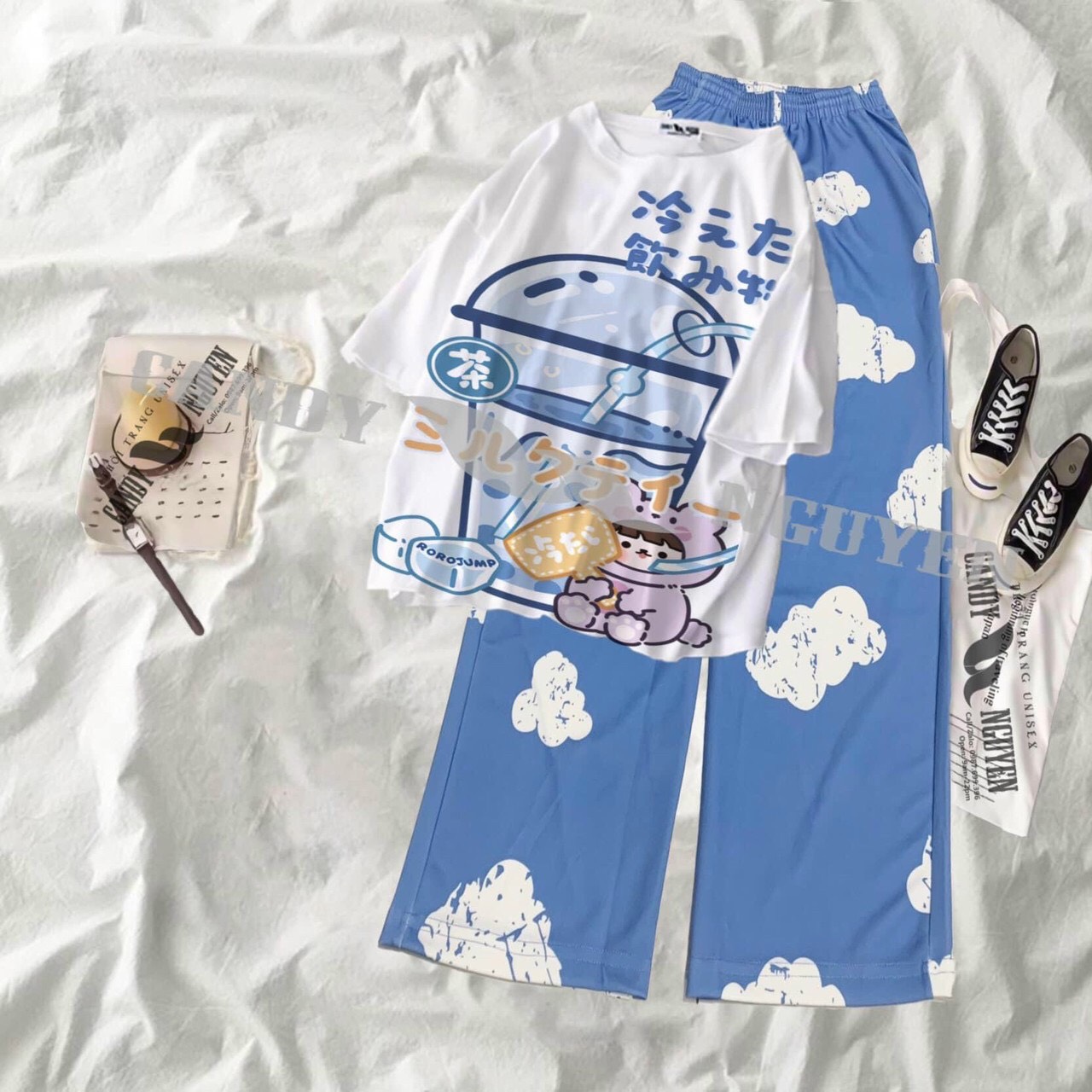 Đồ bộ cotton mặc nhà hình thú quần ống rộng siêu dễ thương , đồ bộ ống rộng hot trend hàn quốc , đồ bộ mặc nhà hoạt hình dễ thương ttslb0015