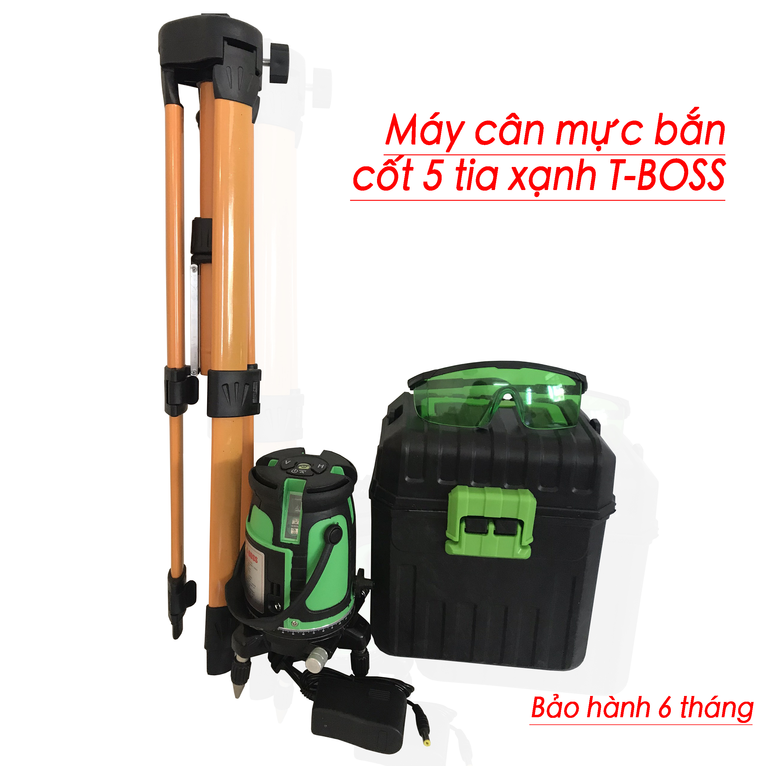Máy laser cân mực bắn cốt T-BOSS R3 5 tia xanh laze, kính, sạc, chân máy, hộp nhựa