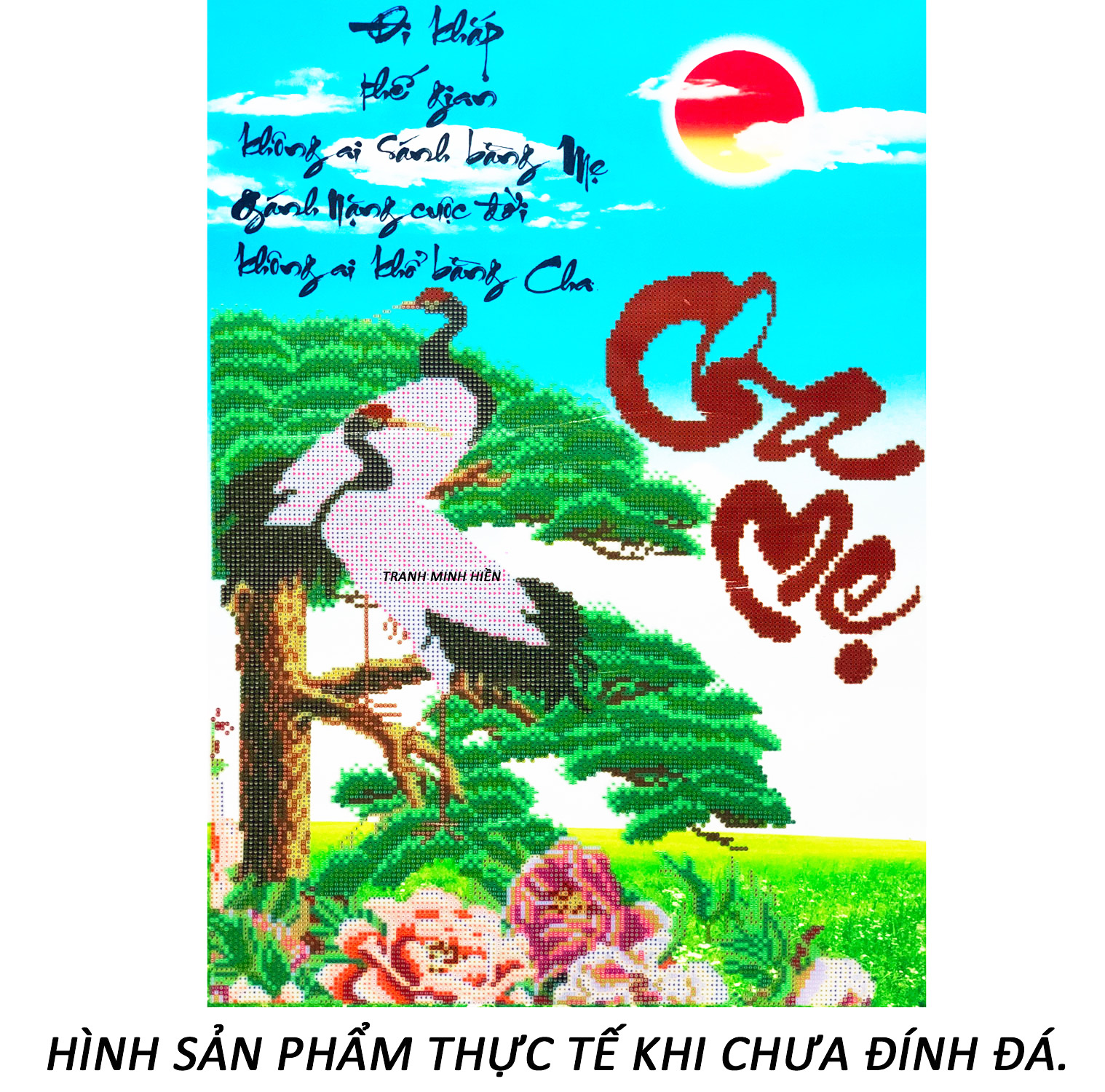 Tranh đính đá đẹp - thương cha nhớ mẹ 01 - tranh minh hiền