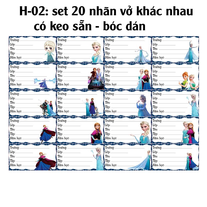 Nhãn vở Công chúa Elsa - Nhãn dán Công chúa Elsa (set 20 nhãn vở khác nhau)