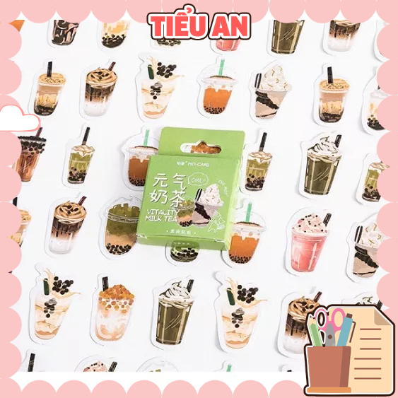 Bộ sticker/ hình dán hình ly trà sữa trân châu độc đáo