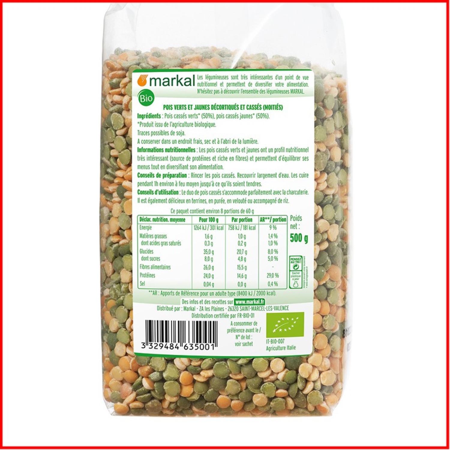 Đậu Hà Lan hữu cơ Markal (xanh & vàng) 500g