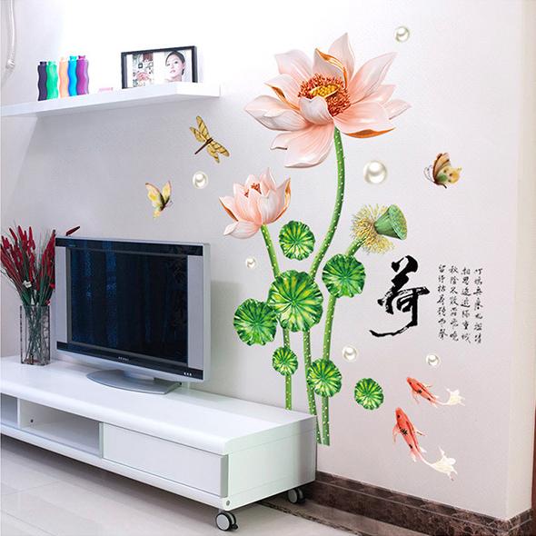 [HCM]Decal trang trí Hoa Sen Hồng nhạt