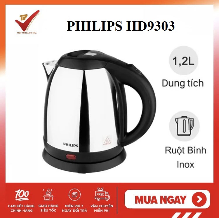 Ấm siêu tốc mini inox philips hd9303/03 1.2 lít