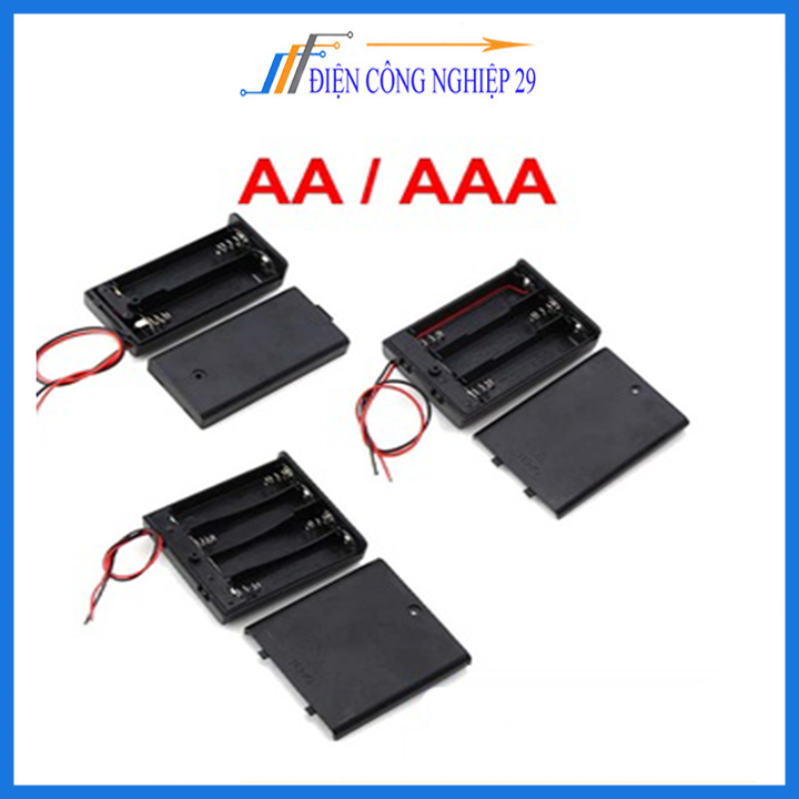 Đế Pin AA Có Nắp, Kèm Công Tắc ( Đấu Nối Tiếp )