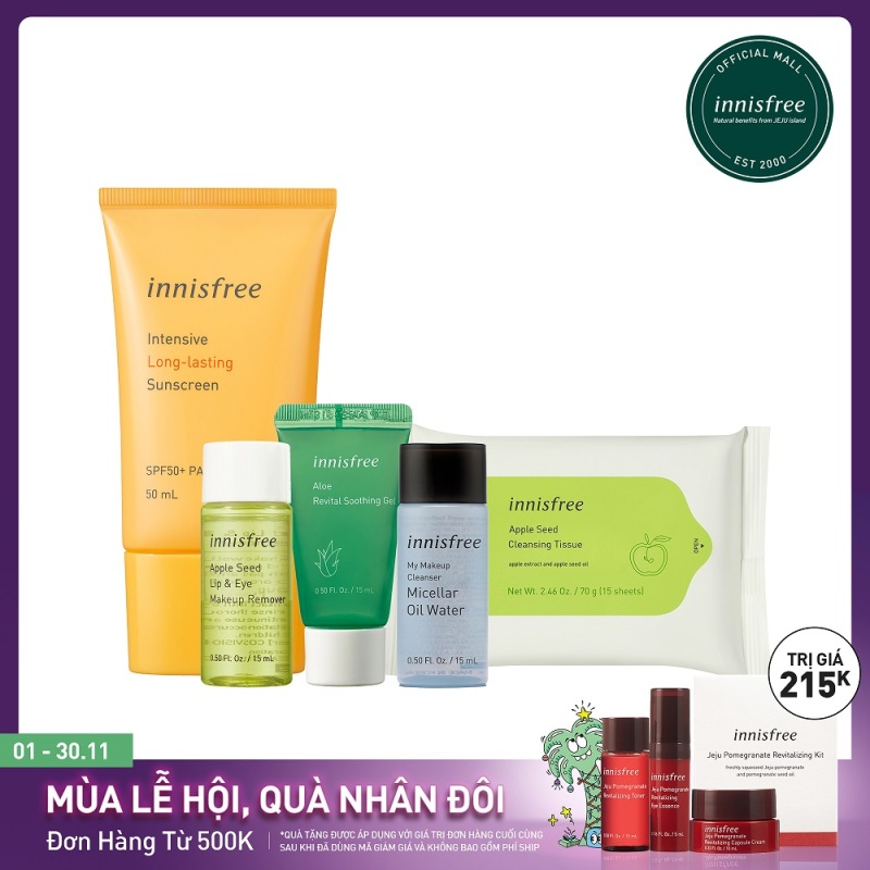 Combo Kem Chống Nắng Lâu Trôi Và Làm Sạch Da innisfree Intensive Long Lasting Sunscreen