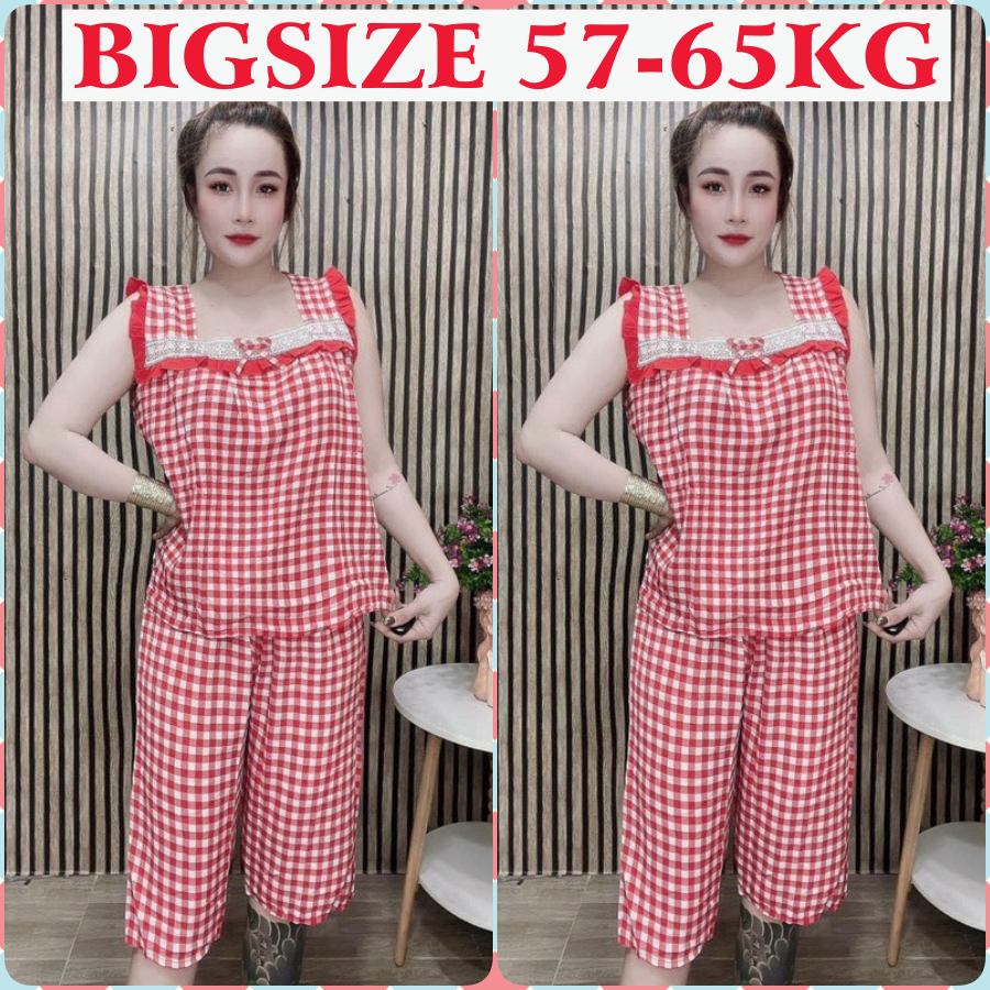 Set bộ lửng lụa hàn caro xịn mịn đẹp [có 3 size từ m dưới 57/l:57-65/xl:65-69kg - đồ bộ lửng lụa hàn caro mềm mát