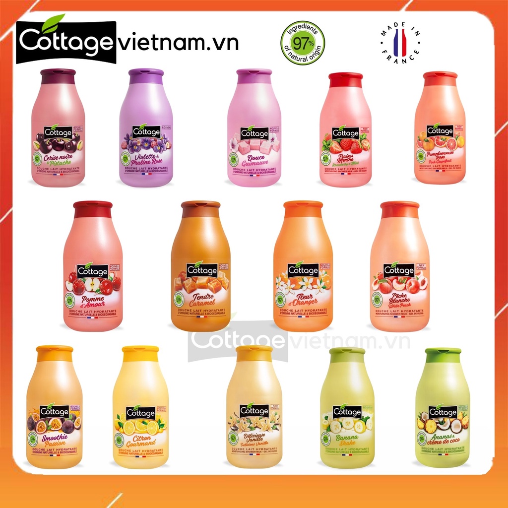 [Chai nhỏ 250ml-Đủ mùi]-Sữa tắm Cottage chính hãng của Pháp