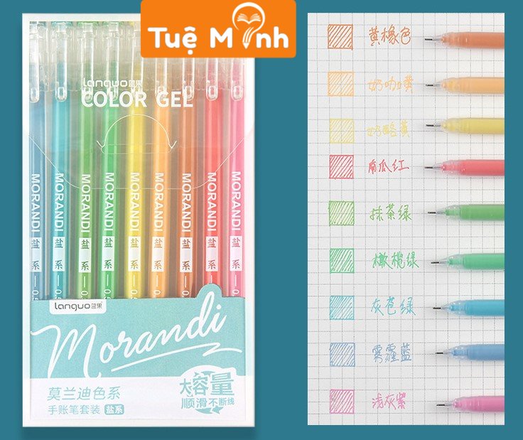 Set 9 bút mực gel Morandi nét 0.5mm nhiều màu - Bút viết sổ tay, văn phòng, trang trí thiệp