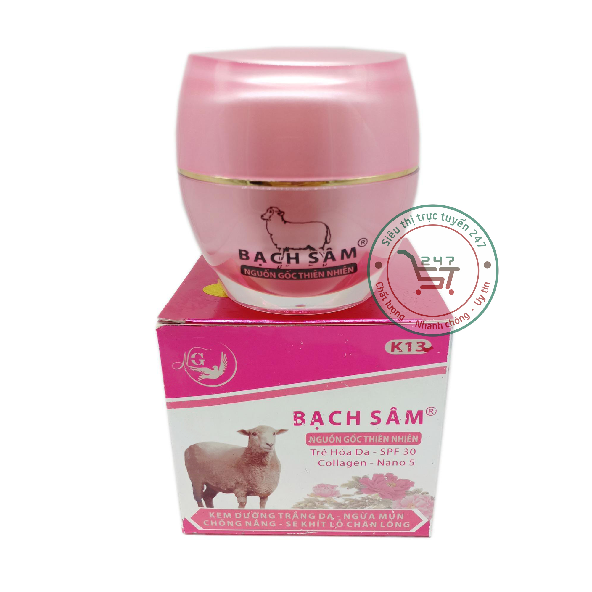 Kem Mụn dưỡng trắng da Mờ thâm Chống nắng Se khít lỗ chân lông Bạch Sâm K13 40g (Tím Xám)