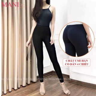 Quần legging nữ cạp cao dáng dài nâng mông lưng thun có túi màu đen vải thumbnail