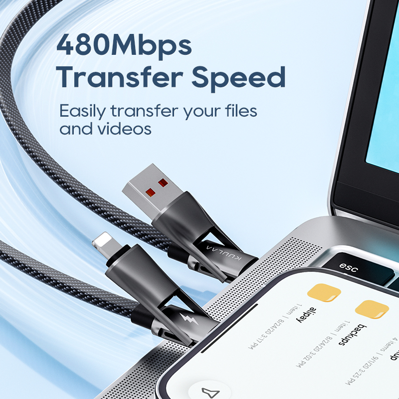 KUULAA Cáp USB 4 trong1 Cáp USB A / USB C to Lightning PD 60W 20W Sạc nhanh Chip thông minh An toàn hơn Dây dữ liệu bền hơn cho iPhone 15  Pro Max 14 13 12 11 asd
