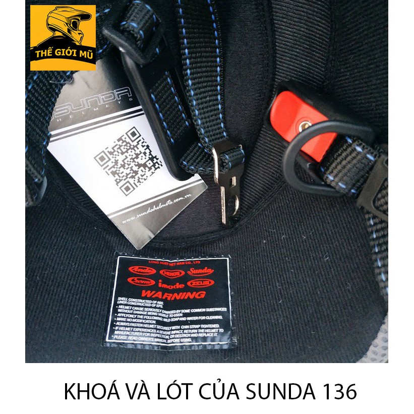 Mũ bảo hiểm nửa đầu SUNDA 136 vòng đầu 56-62cm,nón bảo hiểm 1/2 có kính hàng chính hãng,bảo hành 12 tháng
