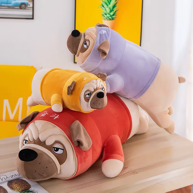 Gấu bông chó pug áo nỉ nằm - chó nhồi bông nằm cao cấp gấu bông city