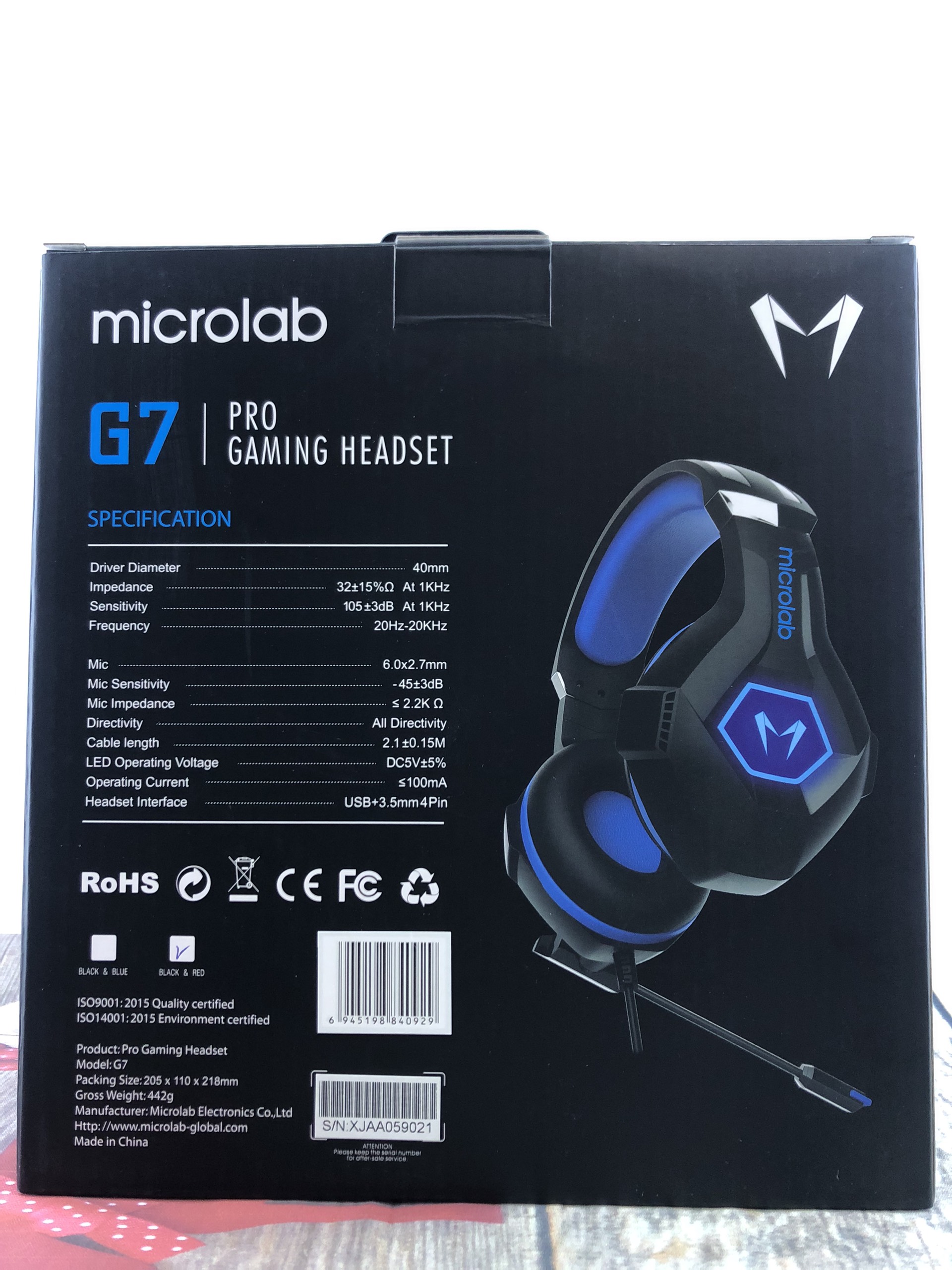 Tai Nghe Có Dây MICROLAB G7 GAMING (tích hợp Micro xoay được, 1 jack 3.5mm combo, 1 USB for Led)