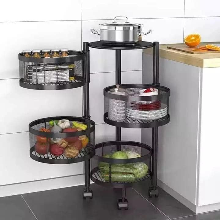 KỆ SẮT GIỎ TRÒN XOAY 360 ĐỘ ĐỰNG ĐỒ NHÀ BẾP