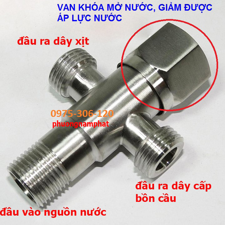 Van Chia Nước INOX 304 NỐI DÂY XỊT VỚI DÂY CẤP BỒN CẦU van CÓ KHÓA ĐƯỢC NƯỚC KHI SỬA CHỮA và giảm được áp lực nước T CẦU 3 NGÃ CÓ KHÓA