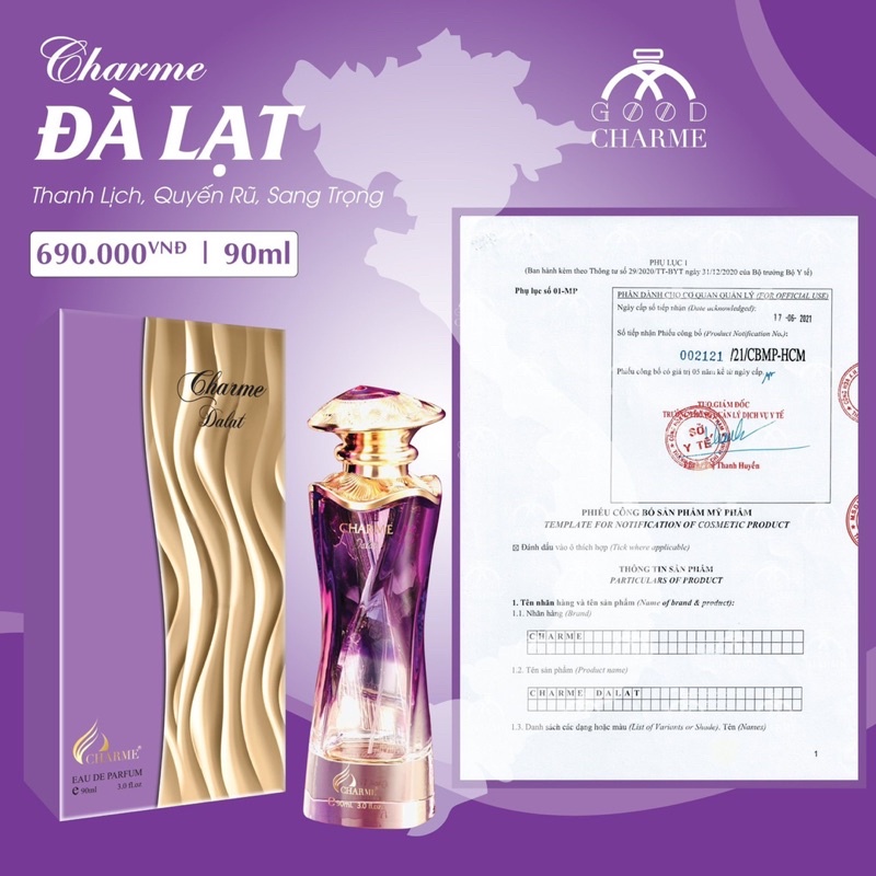 [Chính Hãng] Nước Hoa Tỉnh Thành CHARMEDALAT 90ml ( date 3/2025 )